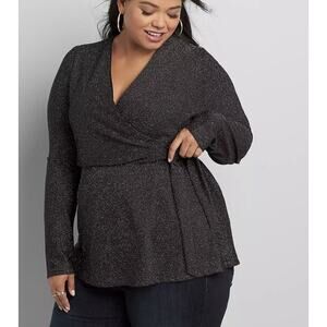 Lane Bryant 22/24 Metallic faux wrap top Illusion Collection blouse